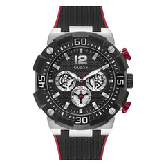 GUESS Men's Stainless Steel Multifunction 50mm Watch, Black/Silver-Tone, one, Quartz Watch