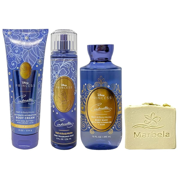 Bath & Body Works Limited Edition Princess Collection Cinderella Trio Gift Set - Fragrance Mist, Body Cream and Shower Gel - with a Wild Jasmine Bar Soap - Full Size