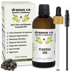 Drsous Ca Organic Castor Oil 100ml | 100% Pure Cold Pressed Hexane Free Castor Oil for Hair Growth, Eyelashes and Eyebrows | Skin Moisturiser with Vitamin E | Made in Palestine