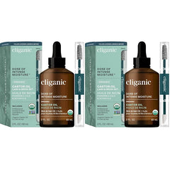 Cliganic Organic Castor Oil, 100% Pure (2oz Glass Bottle with Eyelash Kit) - For Eyelashes, Eyebrows, Hair & Skin (Pack of 2)
