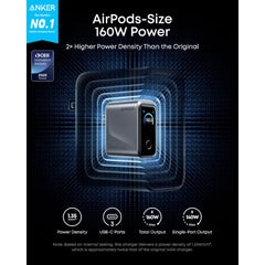 Anker Prime 160W GaN Wall Charger (A2687), 3-Port USB-C with Smart Display & Touch Control, 140W Max PD 3.1 for MacBook Pro, iPhone 17/16/15, iPad