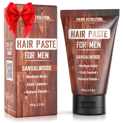 Viking Revolution Hair Paste for Men - Sandalwood Scented Texture Paste - Medium Hold, Natural Finish - Matte Look, Easy Wash Out, Non-Greasy Styling Cream for All Day Control (3.5oz)