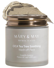 Mary&May Vegan Cica Tea Tree Soothing Wash Off Pack - Natural Centella Clay Mask for Sensitive Skin, Relieves Irritation, Cleanses Pores, and Hydrates, 125g