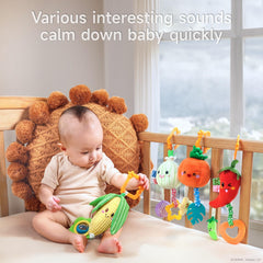 Baby Vegetable Hanging Rattle - Soft Plush Rattle Toy with Sound & Colors | Clip-on Pram Pushchair Sensory Toy for Newborns 6-12 Months