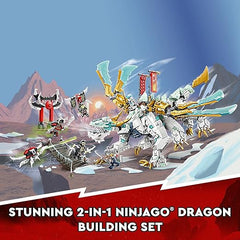 LEGO NINJAGO Zane’s Ice Dragon Creature 71786, 2in1 Dragon Toy to Action Figure Warrior, Model Building Kit, Construction Set for Kids with 5 Minifigures