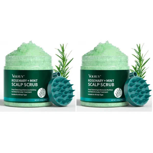 VOERUY Scalp Scrub, Rosemary Scalp Exfoliator Scrub Shampoo, 2-in-1 Scalp Treatment with Mint Oil, Hair Treatment to Clarify and Remove Build Up with Silicone Scalp Massager, 10.6oz/300g (Pack of 2)