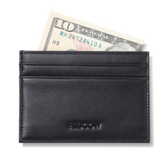 HISCOW Leather Slim Card Holder, Tiny Small Credit Card Wallet ID Case for Men & Women (Black)