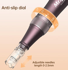 Original Derma Pen Mr.Pin A10 Plus - Wireless with 20 Pieces Replacement Cartridges Different Sizes - Skin and Hair Care, Brown