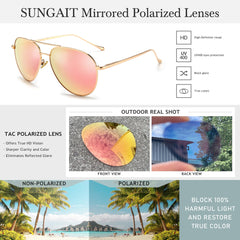 SUNGAIT Vintage Round Sunglasses for Women Men and Lightweight Oversized Aviator Sunglasses