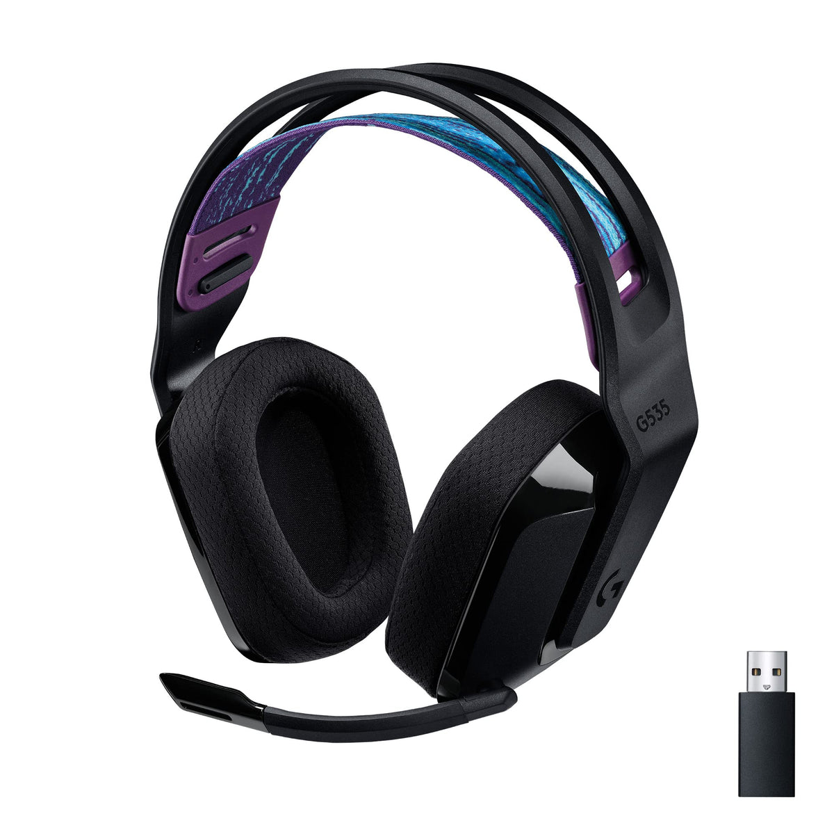 Logitech G535 Lightspeed Wireless Gaming Headset - Lightweight on-ear headphones, flip to mute mic, stereo, compatible with PC, PS4, PS5, USB rechargeable - Black