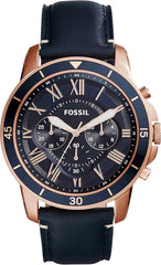 Fossil Men's Grant Sport Stainless Steel and Leather Chronograph Quartz Watch  Bicolor Case / Blue Leather