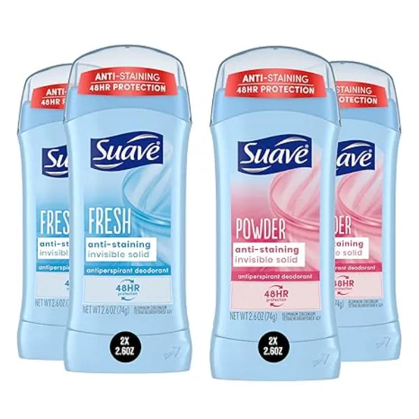 Suave Deodorant Women, Antiperspirant, Powder and Fresh Bundle, 48 Hour Odor & Wetness Protection, with Essential Oils, anti staining, no baking soda Bundle