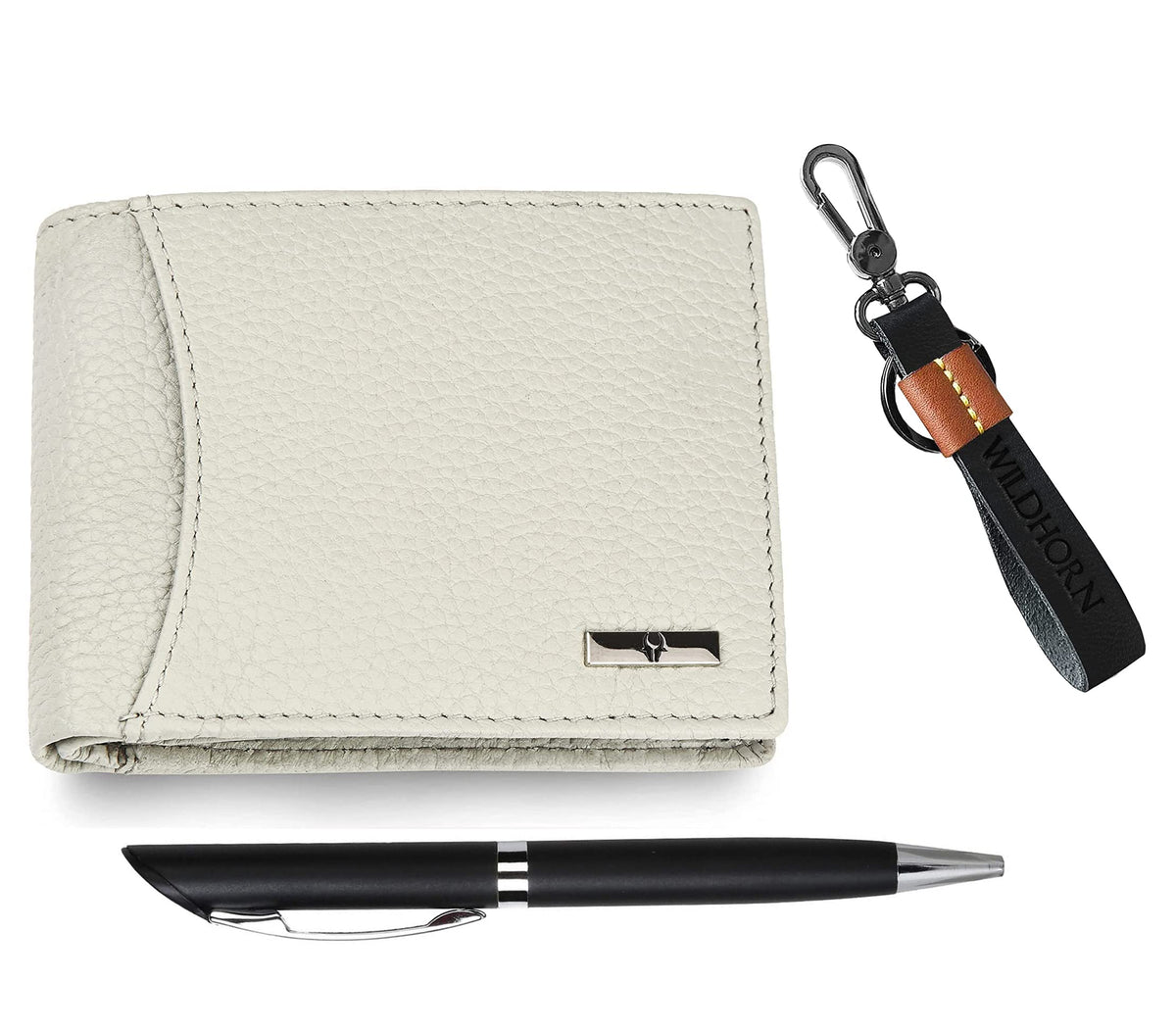 WildHorn® RFID Protected Genuine Leather Wallet & Gift Combo for Men - Beige M
