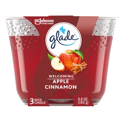 SC Johnson Glade 3 Wick Candle, Long-Lasting Essential Oil Infused, Welcoming Apple Cinnamon Scent, 6.8 oz