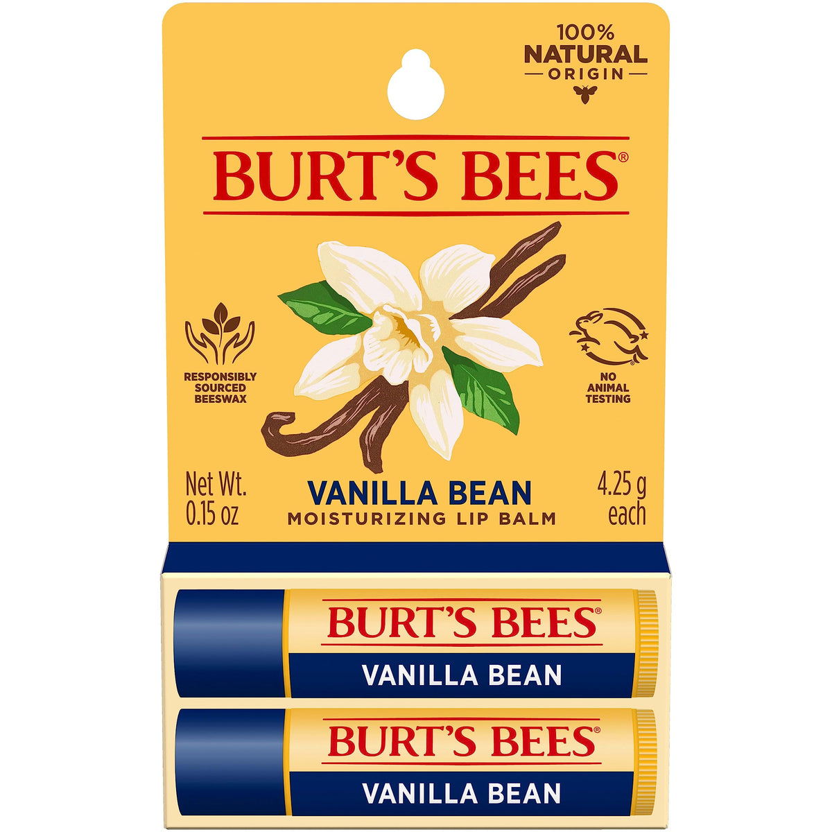 Burt's Bees 100% Natural Moisturizing Lip Balm, Vanilla Bean - 2 Tubes