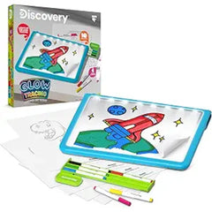 Discovery Glow Tracing Light Up Art Tablet Includes 10 Templates, 10 Blank Sheets, 6 Washable Markers Writing Drawing Tablet for Kids Craft Kit for Boys Girls Doodle Board Drawing Pad Toy Gift
