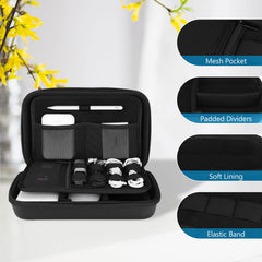 ProCase Hard Travel Electronic Organizer Case for MacBook Power Adapter Chargers Cables Power Bank Apple Magic Mouse Apple Pencil USB Flash Disk SD Card Small Portable Accessories Bag -Black