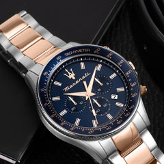 Maserati Sfida Men's Watch, 44 mm, Chronograph, Quartz Watch - Silver/Rose Gold