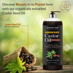 MAJESTIC PURE Jamaican Black Castor Oil 437ml for Hair Growth & Natural Skin Care - Roasted & Cold-Pressed - Massage, Scalp, Hair and Nails