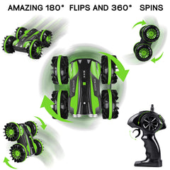 Amphibious RC Car for Kids, 2.4 GHz 4WD Remote Control Boat Waterproof RC Monster Truck Rotate 360° Spins & Flips, All-Terrain Stunt Car Vehicles Beach Pool Toy Gift for Age 5-12 Teens Boy Girl Adult