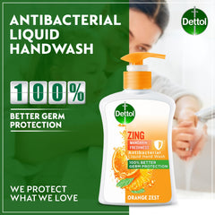 Dettol Zing Mandarin Freshness Liquid Hand Wash for Effective Germ Protection & Personal Hygiene, Protects Against 100 Illness Causing Germs, Orange Zest Fragrance, 400ml, Pack of 2