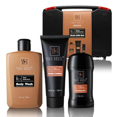 Yard House Men’s Bath Gift Set – Smoky Sandalwood Grooming Kit with Body Wash, Body Lotion & Deodorant in Travel Toolbox Case Perfect Gift for Men's