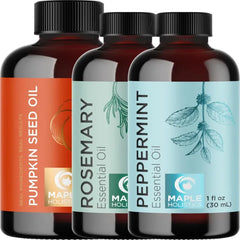 Maple Holistics Pure Pumpkin, Peppermint and Rosemary Hair Growth Oils - Premium Organic Hair Treatment Set