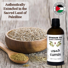 Drsous Ca Organic Cumin Oil 100ml | 100% Pure Cold Pressed Therapeutic Grade Essential Oil for Hair Growth, Muscle and Joint Relief | Made in Palestine