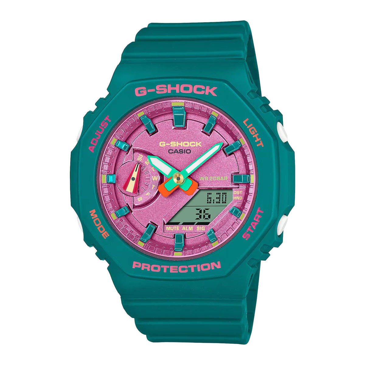 Casio Women Watch G- Shock Analog Digital Pink Dial Resin Band GMA-S2100BS-3ADR., Green, Modern