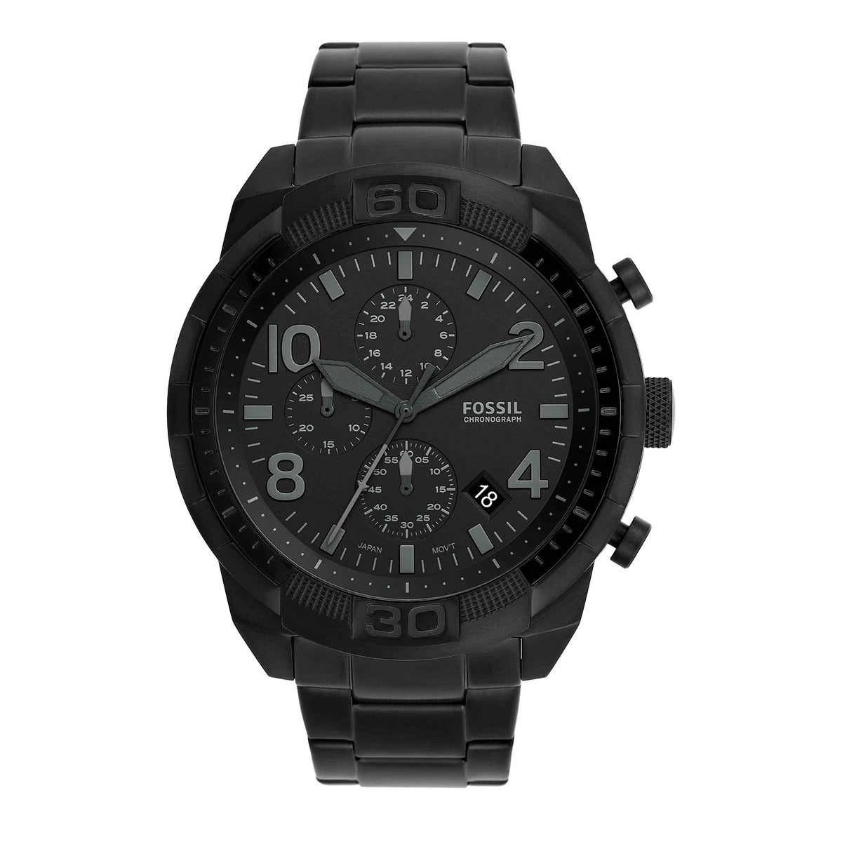 Fossil Bronson Men's Watch with Stainless Steel Bracelet or Genuine Leather Band, Chronograph or Three-Hand Analog Display Black 50mm