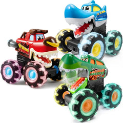 JOYIN 3 Pack Monster Truck Toy - Motion Activated Light-Up Cars for Toddlers - Monster Treads Lightning Wheels