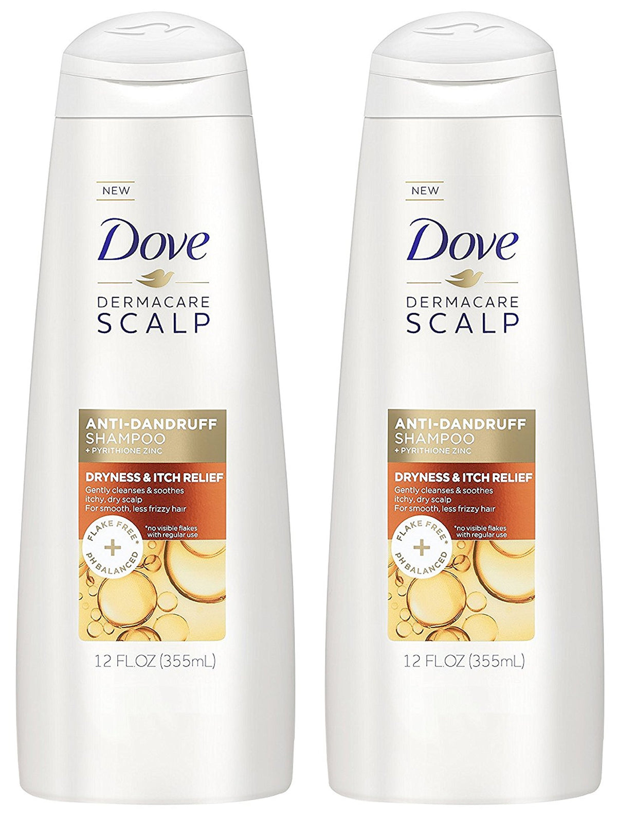 Dove Dermacare Scalp - Anti-Dandruff Shampoo - Dryness & Itch Relief - Net Wt. 12 FL OZ (355 mL) Per Bottle - Pack of 2 Bottles