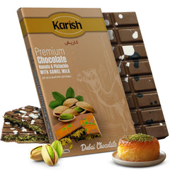 Karish Camel Milk Pistachio Kunafa Chocolate Bar – 150g - Rich Cocoa & Nutty Gourmet Treat - Low-Sugar Arabic Dessert - Handmade Luxury Sweet