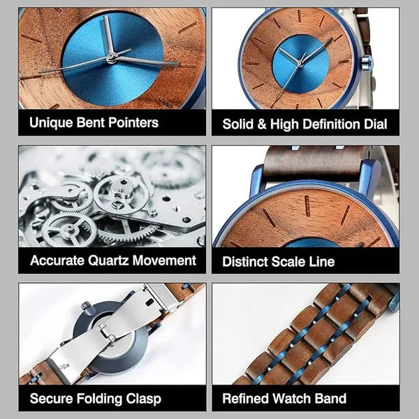 KASTWAVE Wooden Watches For Men, 42mm Round Light Handmade Wooden Wrist Watches with Adjustable Stylish Wood Strap Quartz Movement Vintage Watches Elegant Casual Business