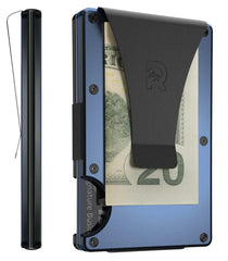 The Ridge Men's Authentic Minimalist Metal RFID Blocking Wallet - Money Clip | RFID Minimalist Wallet, Slim Wallet - Navy