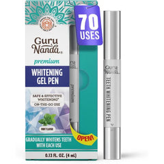GuruNanda Teeth Whitening Pen - Helps Remove Surface Stains from Coffee, Tea & Wine, Up to 70 Uses, Precision Brush Applicator, Travel-Friendly Whitening Gel Pen, Mint Flavor, 4 mL