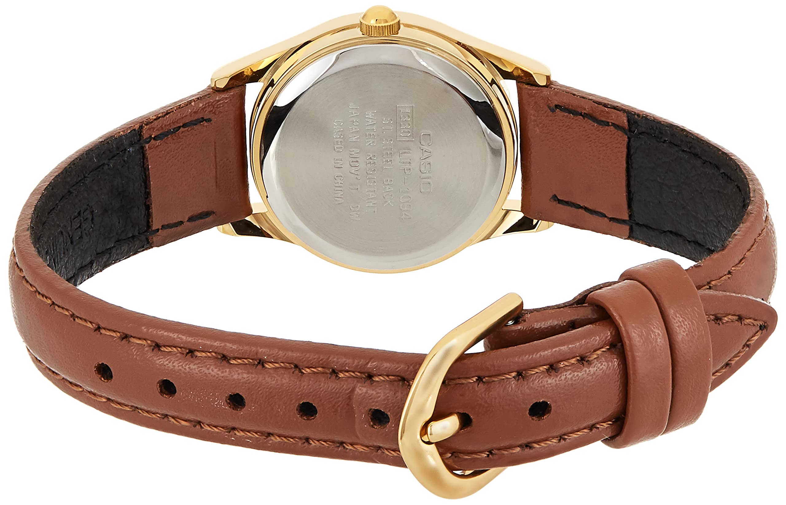 Casio Womens Quartz Watch, Analog Display and Leather Strap Gold