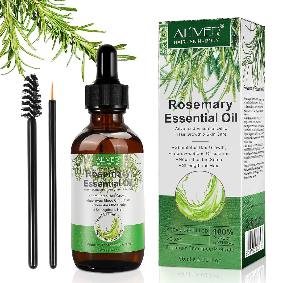 ALIVER Rosemary Oil for Hair Growth 2 Fl Oz, Rosemary Essential Oils Serum for Dry Damaged Hair and Growth, Hair Loss Scalp Treatment