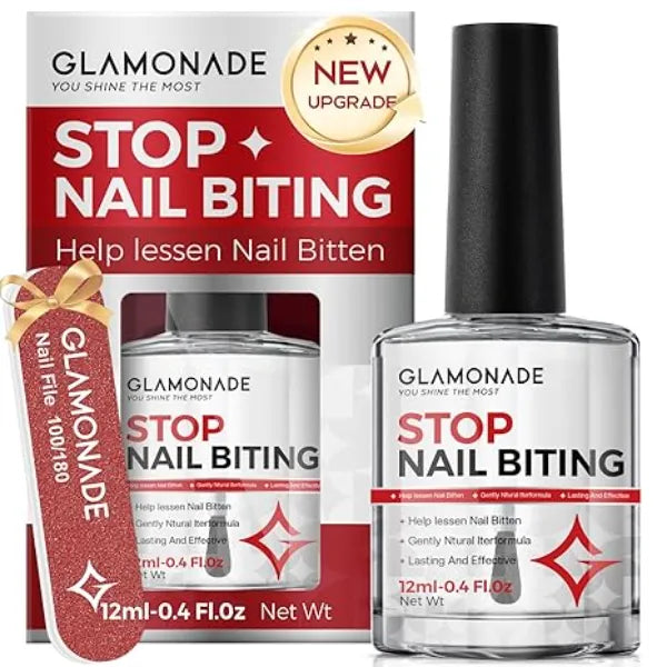 Glamonade 2 in 1 Stop Nail Biting Treatment Kit Extra Bitter Polish to Deter Biting & Professional Nail File to Smooth Jagged Edges Complete Solution to Remove Biting Triggers for Kids & Adults
