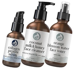 Foxbrim Naturals Ultimate Radiance Skincare Bundle: Peptide Collagen Serum, Coconut Milk & Honey Cleanser, and Orange Blossom Water Toner