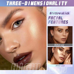 Instant Highlighter Makeup Stick, 3D Glow for Face, Neck, Eyes, Lips & Hair - Nourishing, Buildable, Long-Lasting Shine with Coconut Oil, Castor Oil & Vitamin C