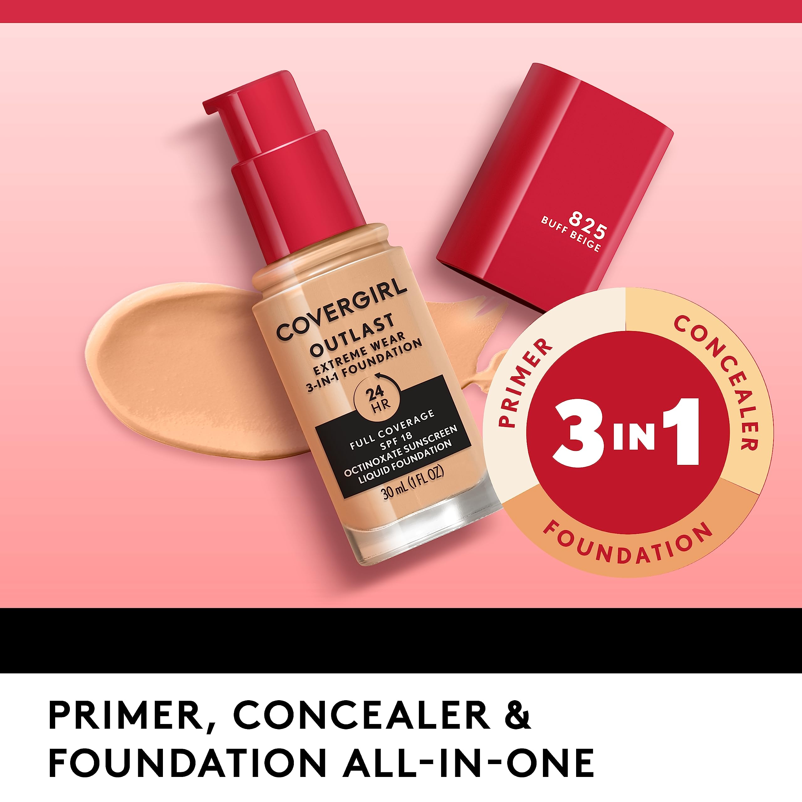 Covergirl Outlast Extreme Wear 3-in-1 Full Coverage Liquid Foundation, SPF 18 Sunscreen, Golden Tan, 1 Fl. Oz.