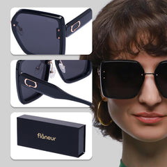 Flaneur Stylish Polarized Sunglasses for Women & Men Square-Frame - UV Protection, Lightweight, Scratch-Resistant, Trendy Eyewear & Accessories for Ladies UV400