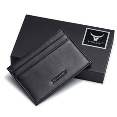 HISCOW Leather Slim Card Holder, Tiny Small Credit Card Wallet ID Case for Men & Women (Black)