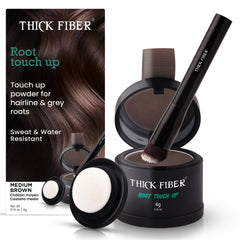 THICK FIBER Root Touch Up & Hairline Powder for Grey Root Coverage & Thin Hair – Water & Sweat Resistant with Precise Brush – Hair Loss Concealer for Roots, Bald Spots & Fill-In (Medium Brown)