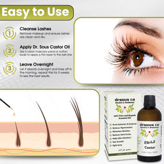 Drsous Ca Organic Castor Oil 100ml | 100% Pure Cold Pressed Hexane Free Castor Oil for Hair Growth, Eyelashes and Eyebrows | Skin Moisturiser with Vitamin E | Made in Palestine
