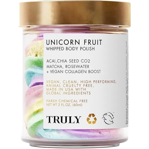 Truly Beauty Unicorn Whipped Body Polish with Chia, Acai and Rose with Shea for Women, Body Butter Cream for Softer, Smoother and Glowing Skin 2 Fl. Oz