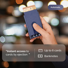OGON Aluminum automatic card holder Slider - RFID Blocking – The original minimalist slim wallet for men and women - Up to 6 cards - Matt Paint Navy Blue