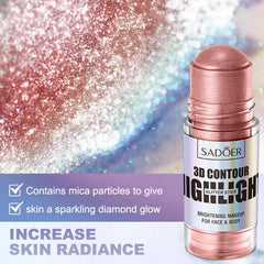 Nigwedete Instant Highlighter Makeup Stick, 3D Glow for Face, Neck, Eyes, Lips & Hair - Nourishing, Buildable, Long-Lasting Shine with Coconut Oil, Castor Oil & Vitamin C