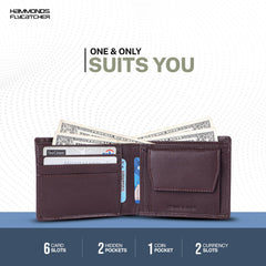 HAMMONDS FLYCATCHER Genuine Leather Wallet for Men - RFID Protected Leather Purse for Men, Money Purse for Men, Bi-Fold Wallet - 6 Card Slots, 1 Card Case, Coin Pocket, Hidden Pockets - Croc Brown